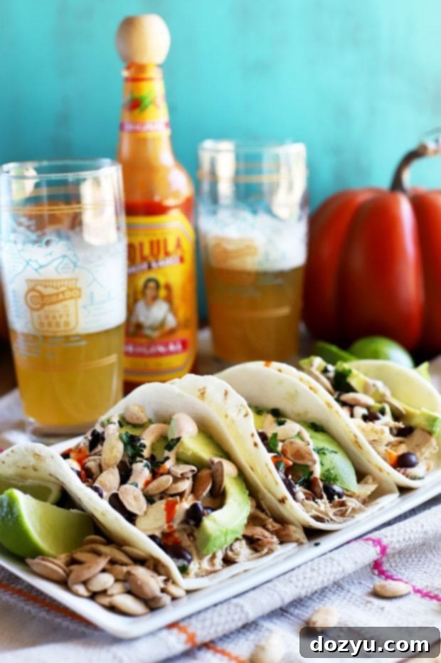 Autumn Spiced Chicken Tacos 5 Freshly assembled Pumpkin Spice Chicken Tacos with all the toppings