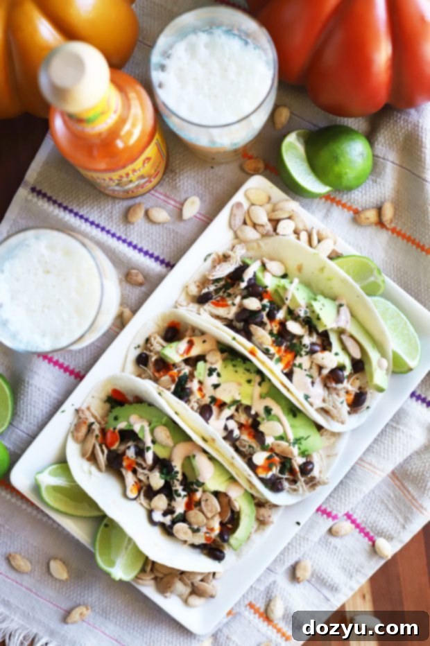 Autumn Spiced Chicken Tacos 6 Variety of Pumpkin Spice Chicken Tacos on a platter