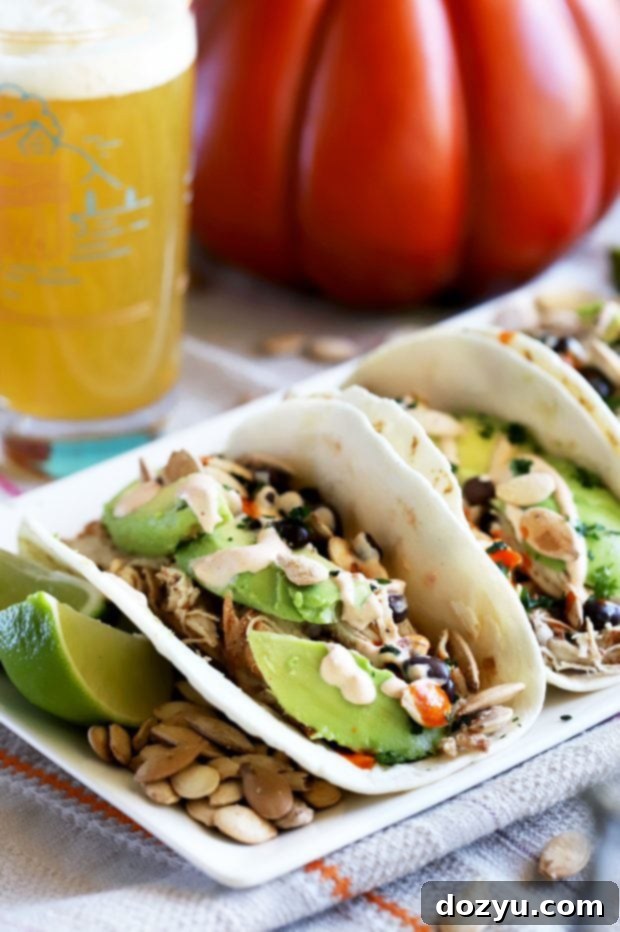 Autumn Spiced Chicken Tacos 8 Overhead shot of Pumpkin Spice Chicken Tacos and side dishes