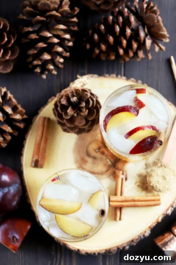 Spiced Plum Smash Cocktail being poured into a glass