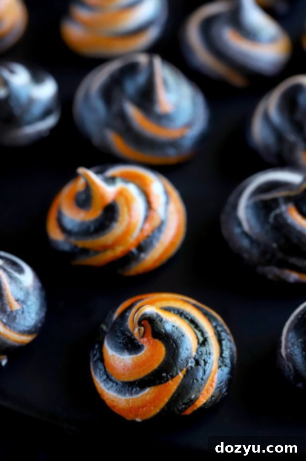 Pile of spooky Halloween meringue swirls