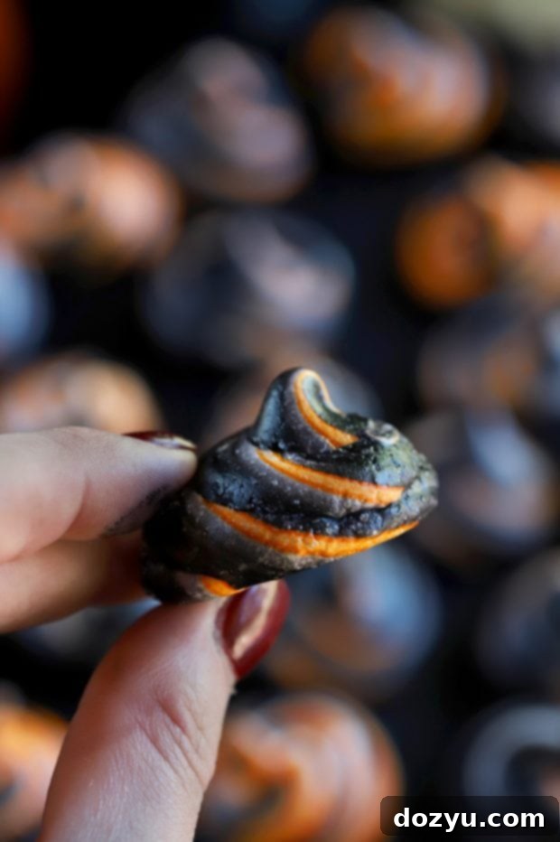 Spooky Halloween Meringue Swirls on a white background
