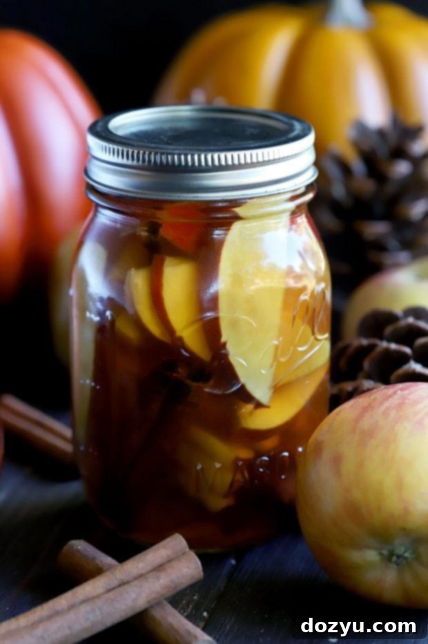 Apple Pie Infused Whiskey in a short glass with apple slices