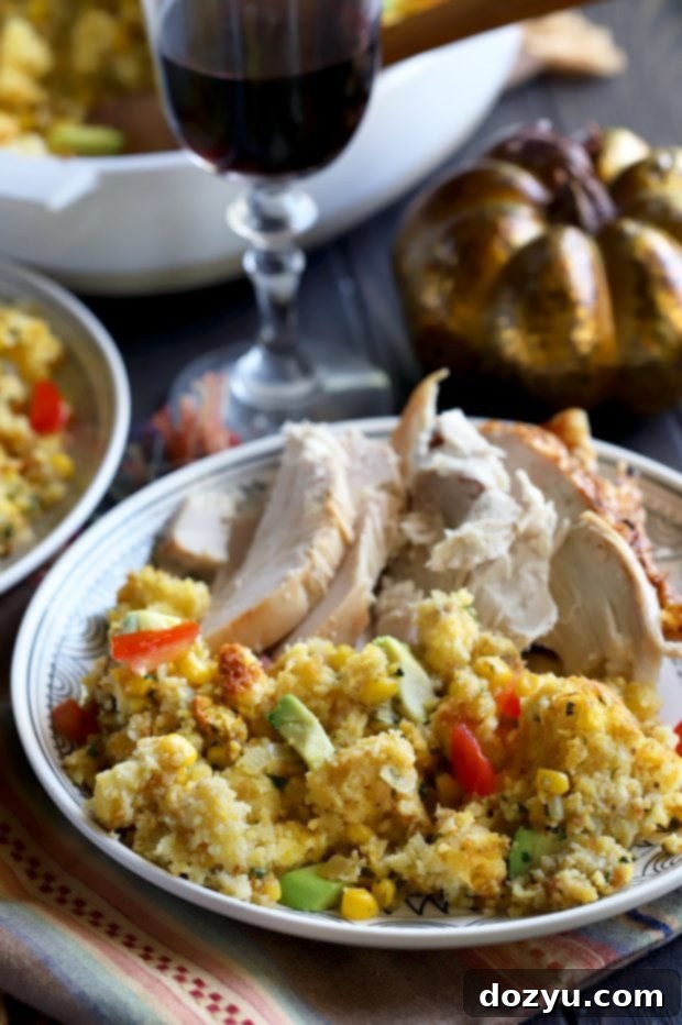 Southwestern Green Chile Cornbread Stuffing 7 Green Chile Cornbread Stuffing with corn kernels