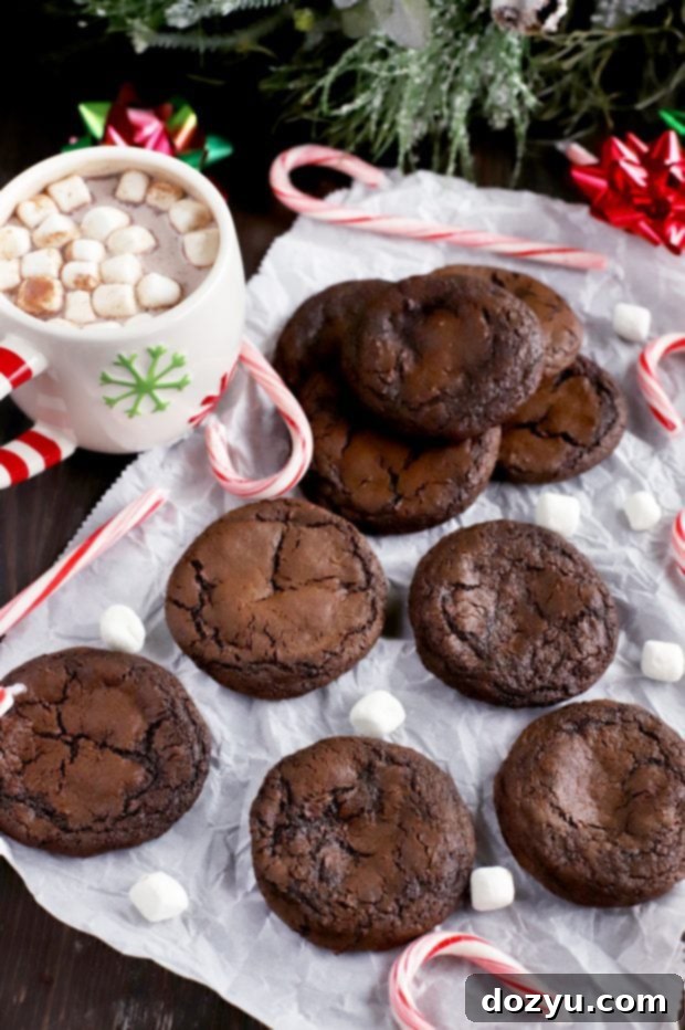 Close-up of a Peppermint Hot Chocolate Cookie with a bite taken