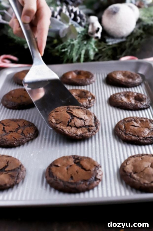 Peppermint Hot Chocolate Cookies baking on a USA PAN sheet