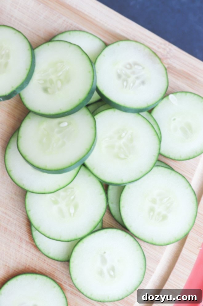 cucumber slices on cutting board
