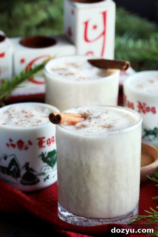 A beautifully presented glass of The Best Homemade Eggnog