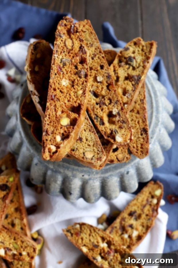 Festive Cranberry Pistachio Avocado Biscotti Arranged on a Plate