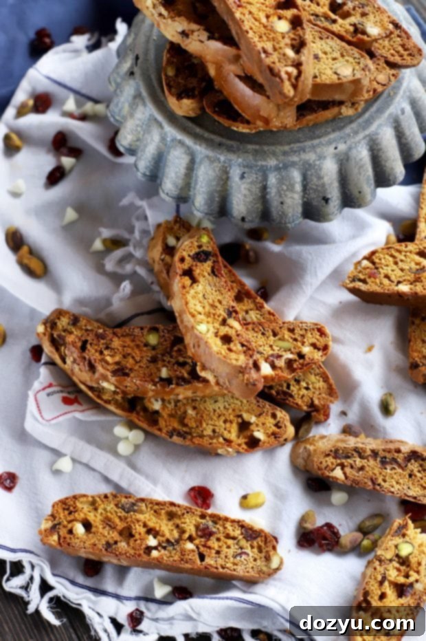 Stack of Cranberry Pistachio Avocado Biscotti for a Holiday Treat