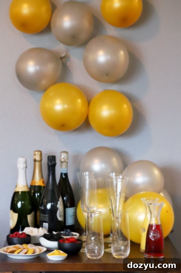 New Year's Eve party food: small bites and festive drinks