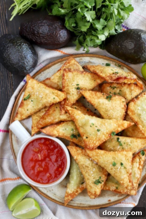 Crispy Guacamole Wontons on a platter