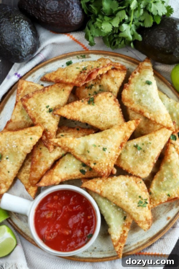 Close up of a Guacamole Wonton being held