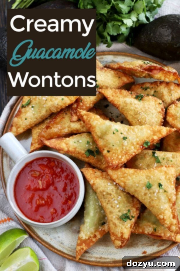 Guacamole Wontons in a square formation for Pinterest