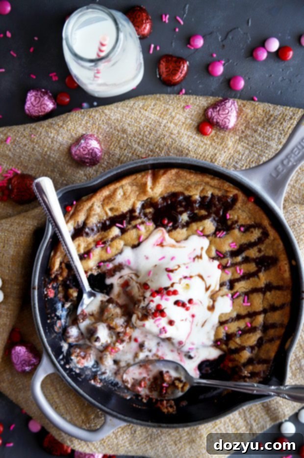 Cozy Pizookie Skillet For Two 5 Pizookie Skillet for Two garnished with sprinkles, ice cream, and fudge