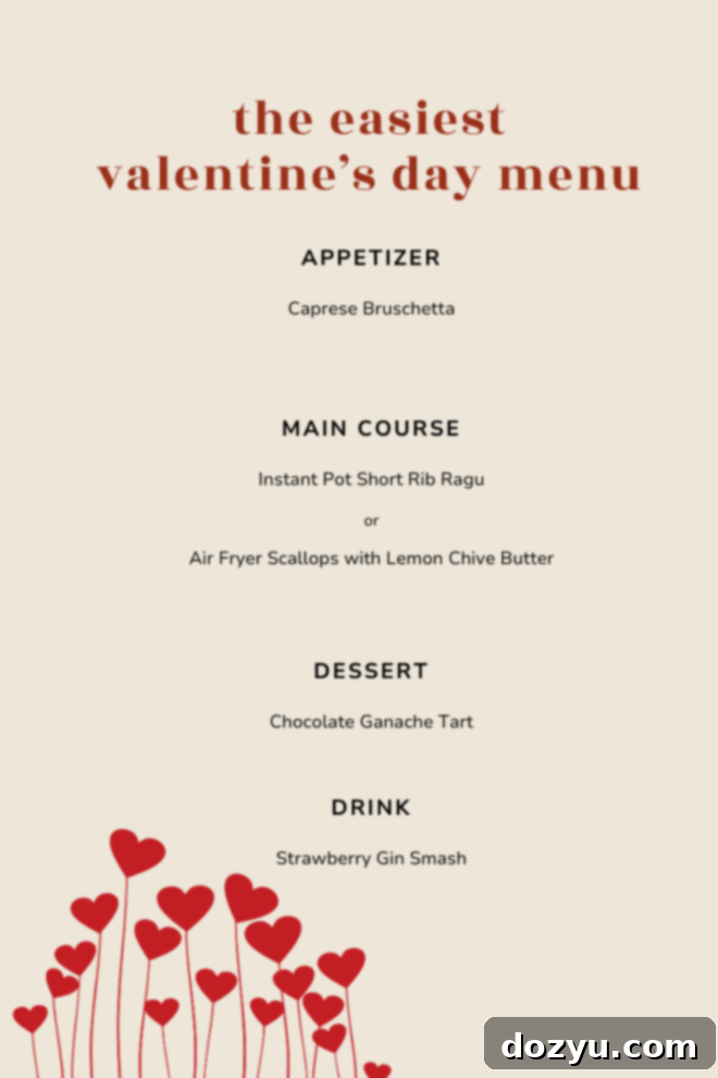 Easiest Valentine's Day menu image, highlighting quick and simple recipes.