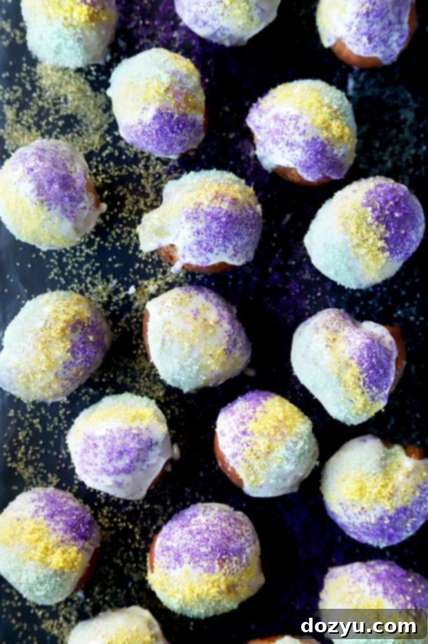 Mardi Gras themed King Cake Donut Holes