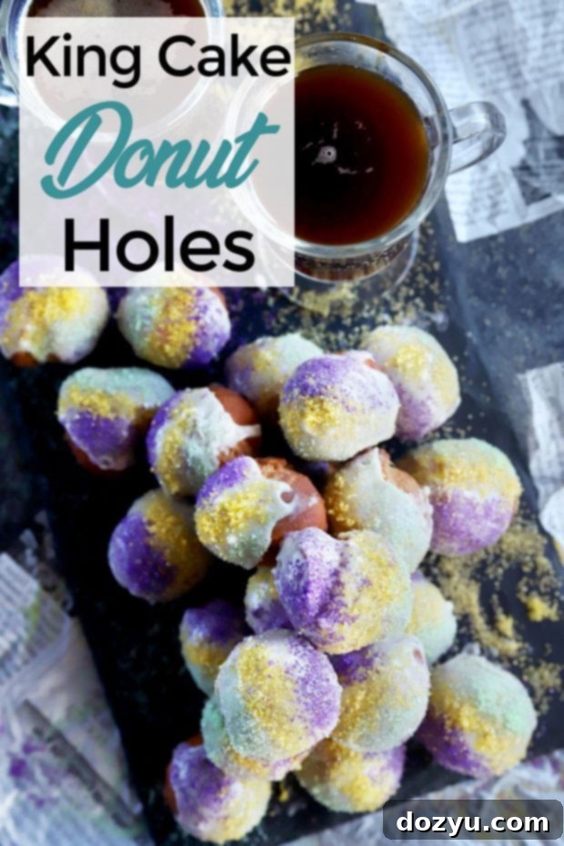 Pin King Cake Donut Holes recipe for future Mardi Gras treats