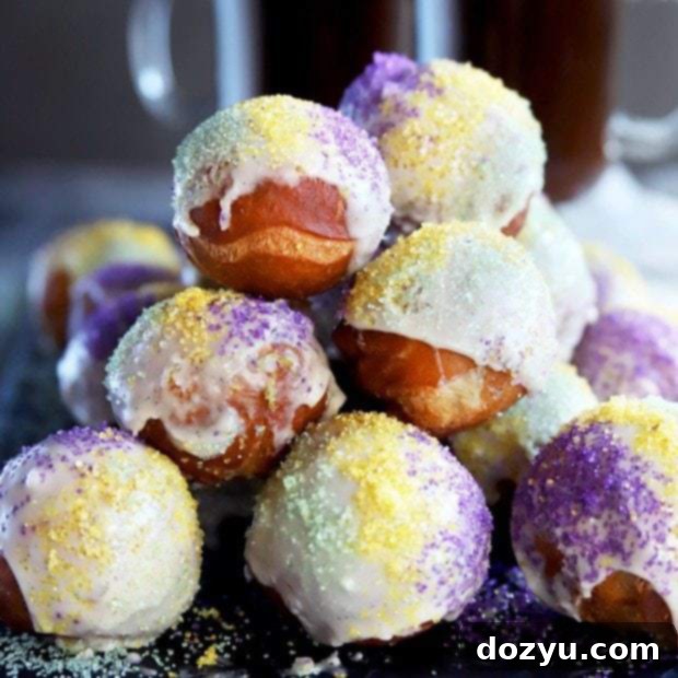 Delicious King Cake Donut Holes for Mardi Gras