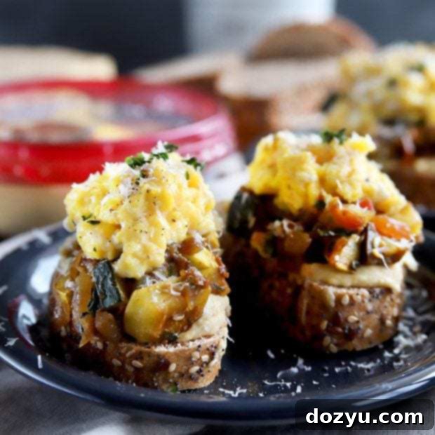 Ratatouille Hummus Toast with Soft Scrambled Eggs