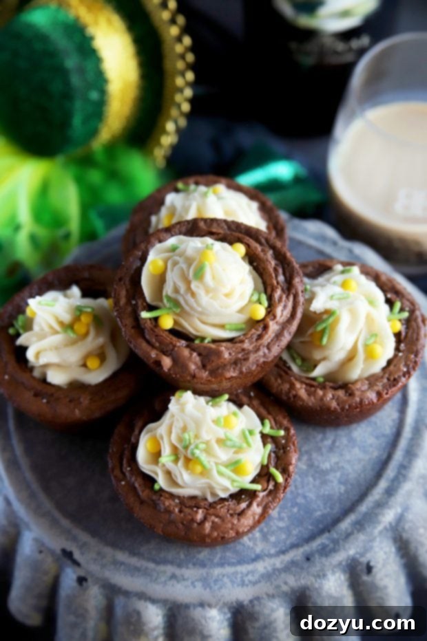 Espresso Brownie Cups With Bailey's Buttercream Frosting stacked