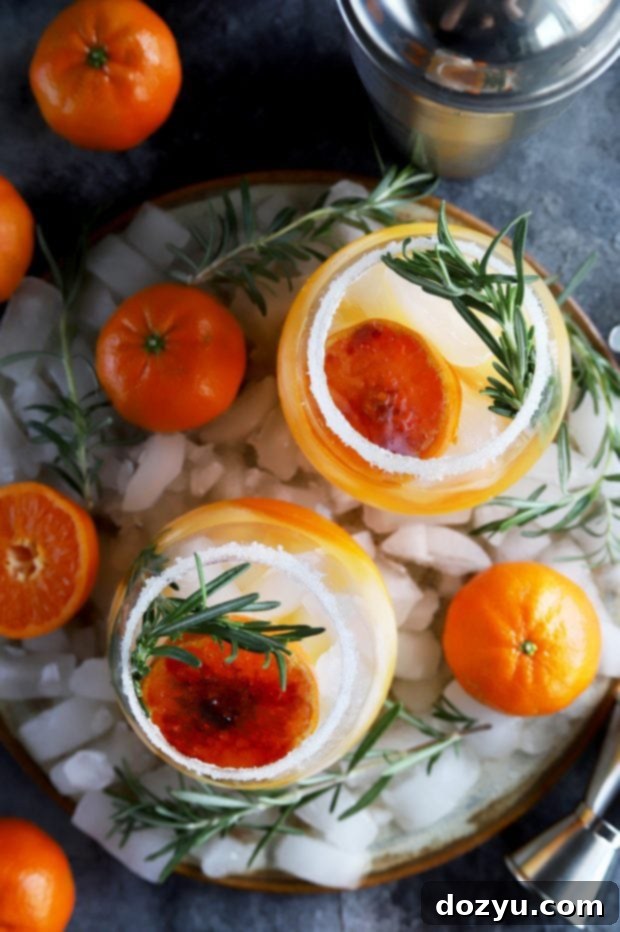 Two glasses of Clementine Mezcal Margarita on a wooden surface