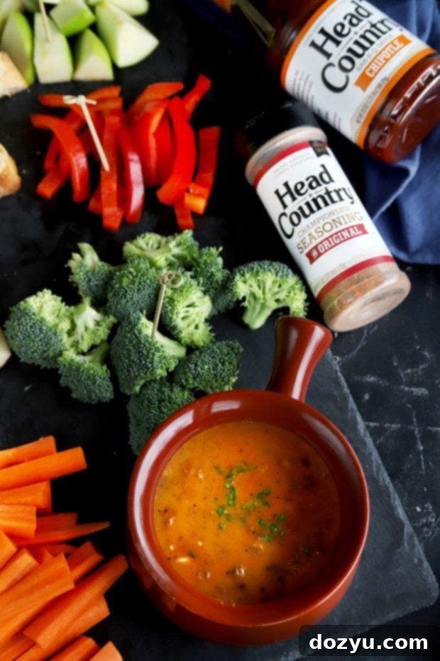 Chipotle Fondue Short Ribs 6 BBQ Short Ribs Fondue with Head Country BBQ products prominently displayed, emphasizing the key flavor components.