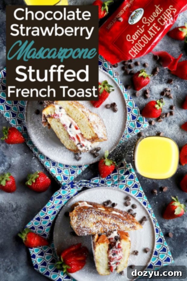 Pin image for chocolate covered strawberry French toast, perfect for saving to your recipe board