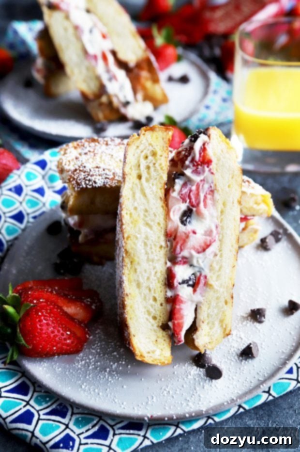 Mother's Day brunch French Toast with strawberries and chocolate, beautifully presented