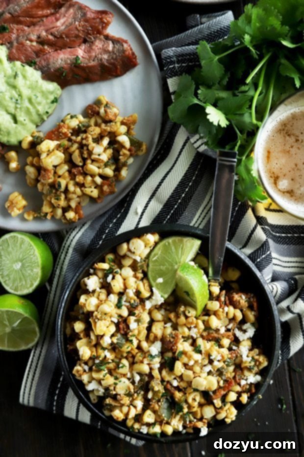 Grilled corn in a salad with steak