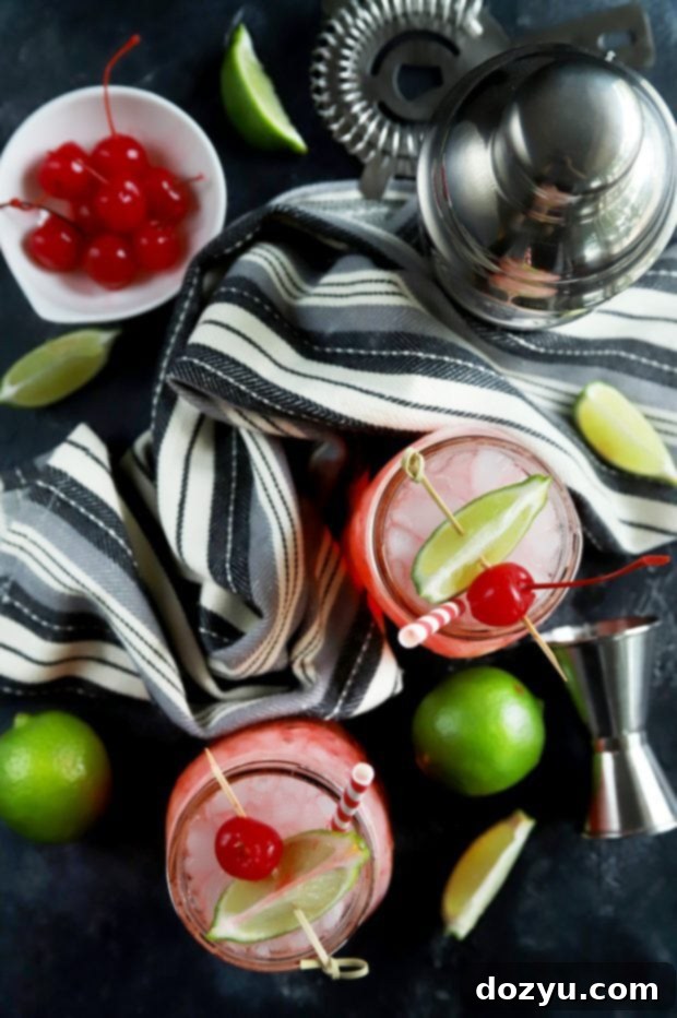 Summer cocktails with lime and cherries