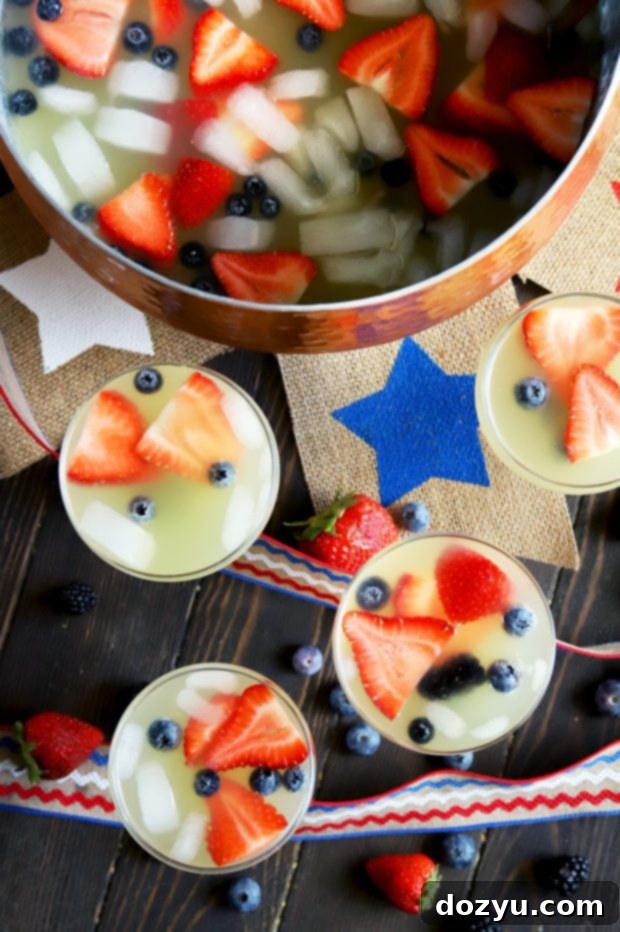 Patriotic Brunch Punch 7 July 4th punch bowl cocktail recipe, vibrant and easy to make