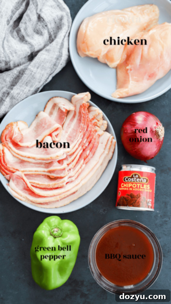 ingredients with text labels for grilled bbq chicken kabobs