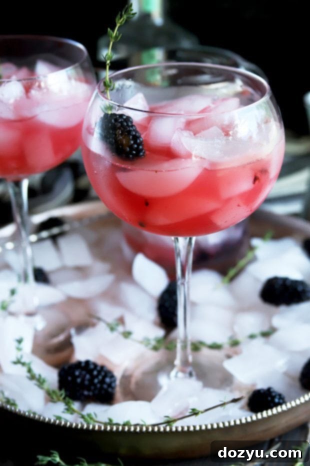 Fruity gin cocktail in large wine glasses, ready to serve