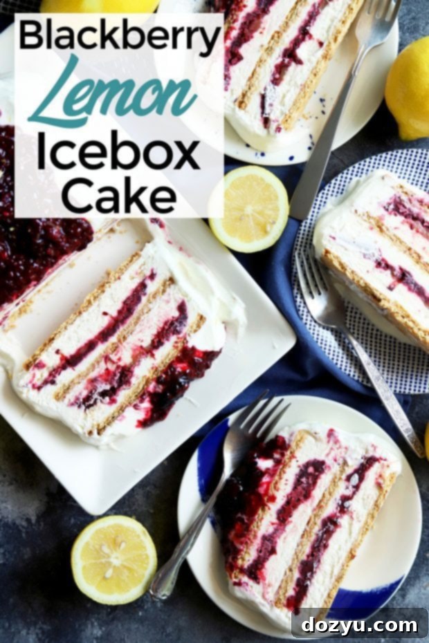 Blackberry lemon icebox cake Pinterest image, vertical
