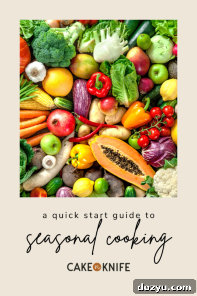 Fresh, vibrant produce arranged to represent seasonal cooking and eating well.