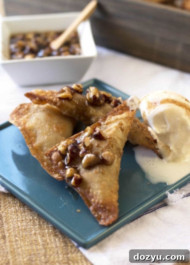 Crispy Apple Pie Bites 2 Fried Apple Pie Wontons drizzled with walnut caramel sauce