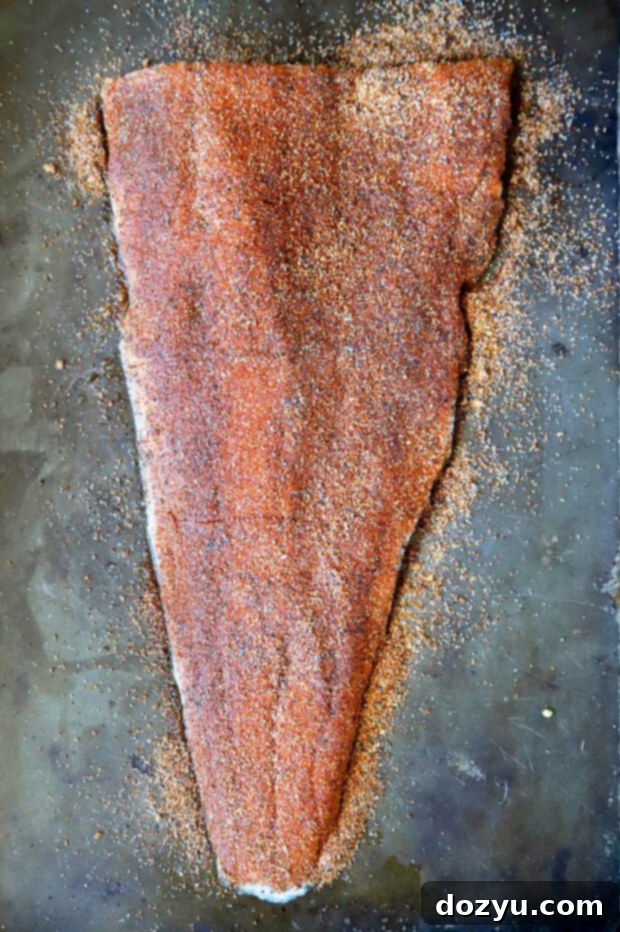 Grilled Salmon with Sweet and Smoky Corn Avocado Salsa 6 Raw salmon filet with spice rub