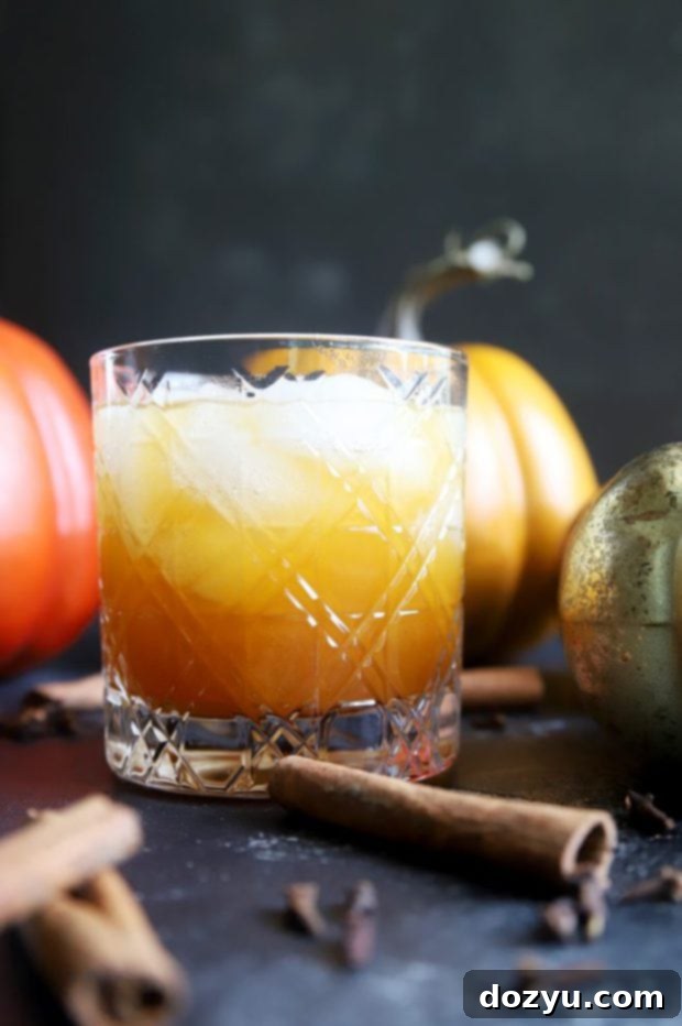 Cozy Pumpkin Spice Syrup 3 Pumpkin spice cocktail in an old fashioned glass