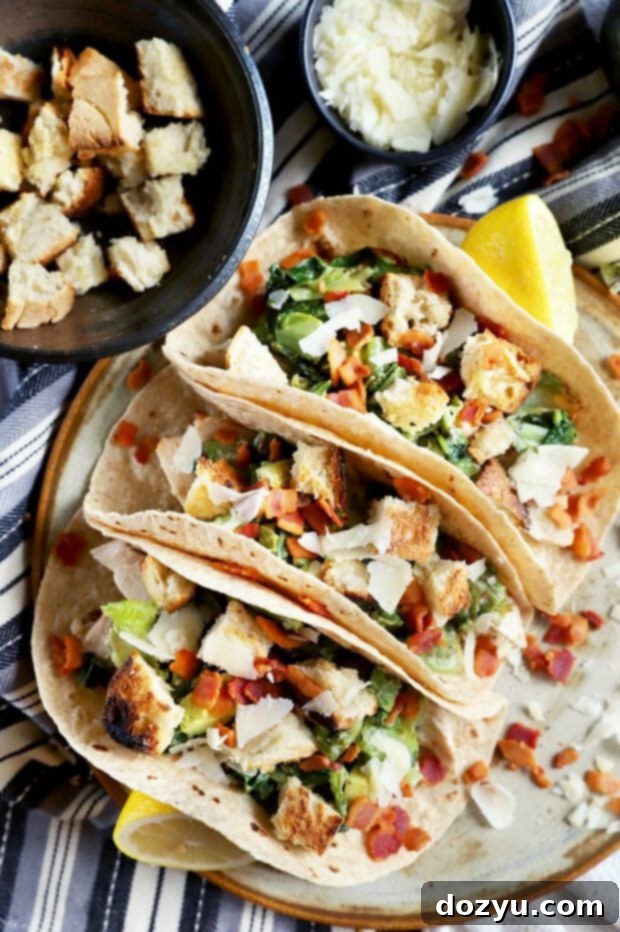 Chicken tacos with salad and croutons
