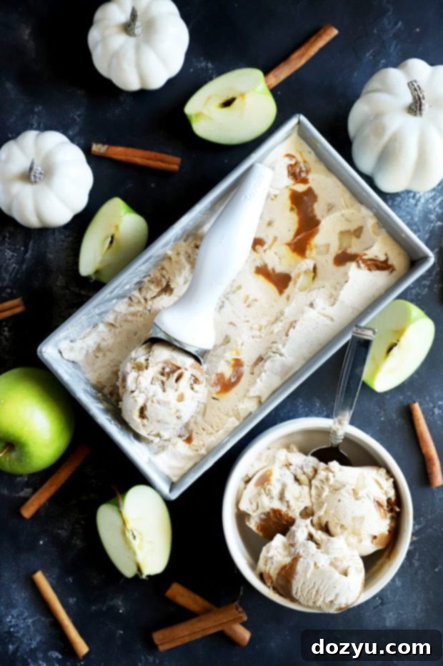 Spiced Caramel Apple Dream 10 Scooping out delicious caramel apple ice cream from a loaf pan