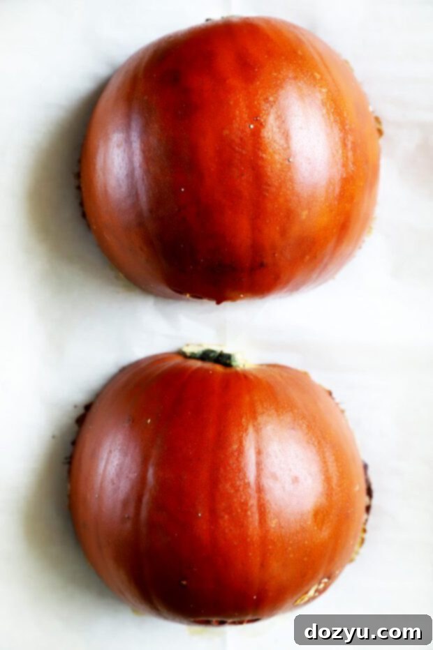 Pie pumpkin halves baked and cooled