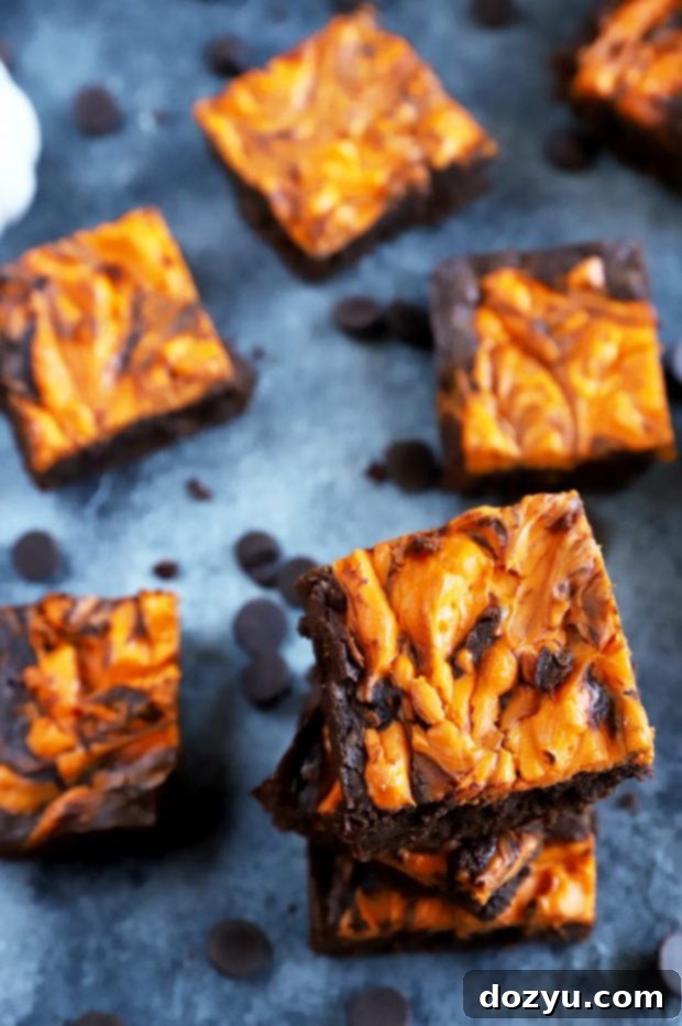 Wicked Halloween Cheesecake Brownies 3 Top down photo of Halloween brownies