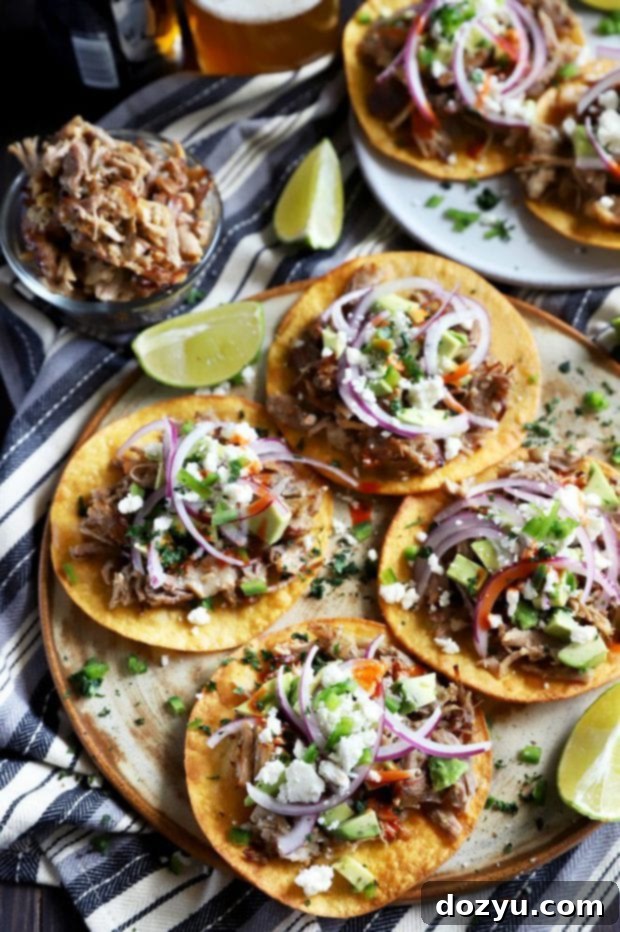 Pork tostadas topped with lots of toppings