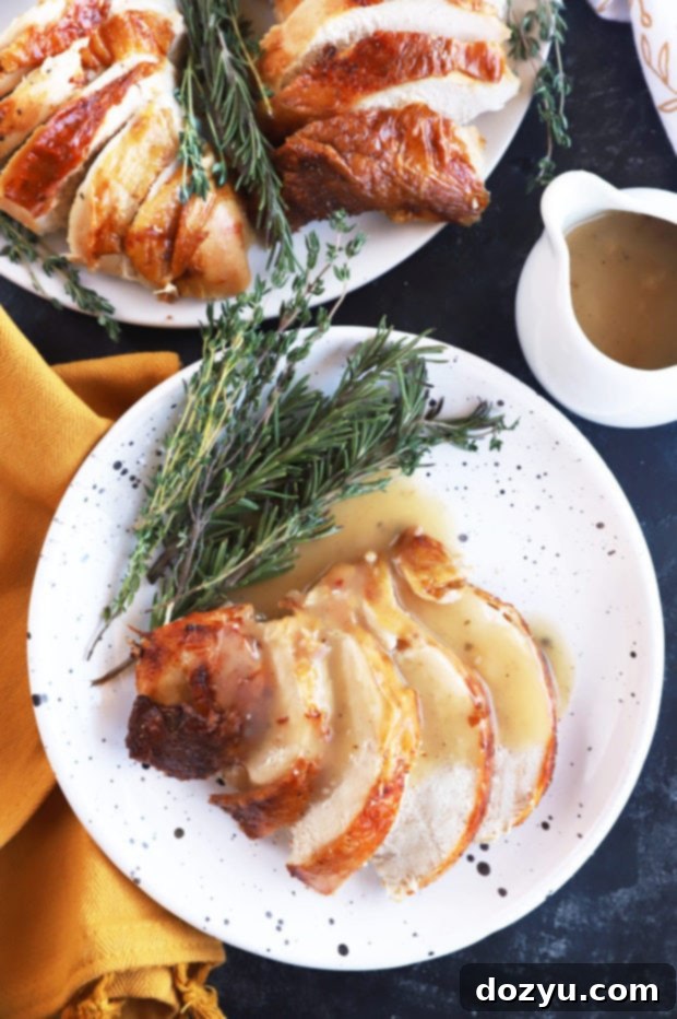 Thanksgiving turkey with gravy image, highlighting the rich flavors.