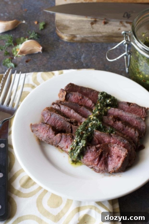 Smoky Sweet Dry Rub Flank Steak with Spicy Chimichurri