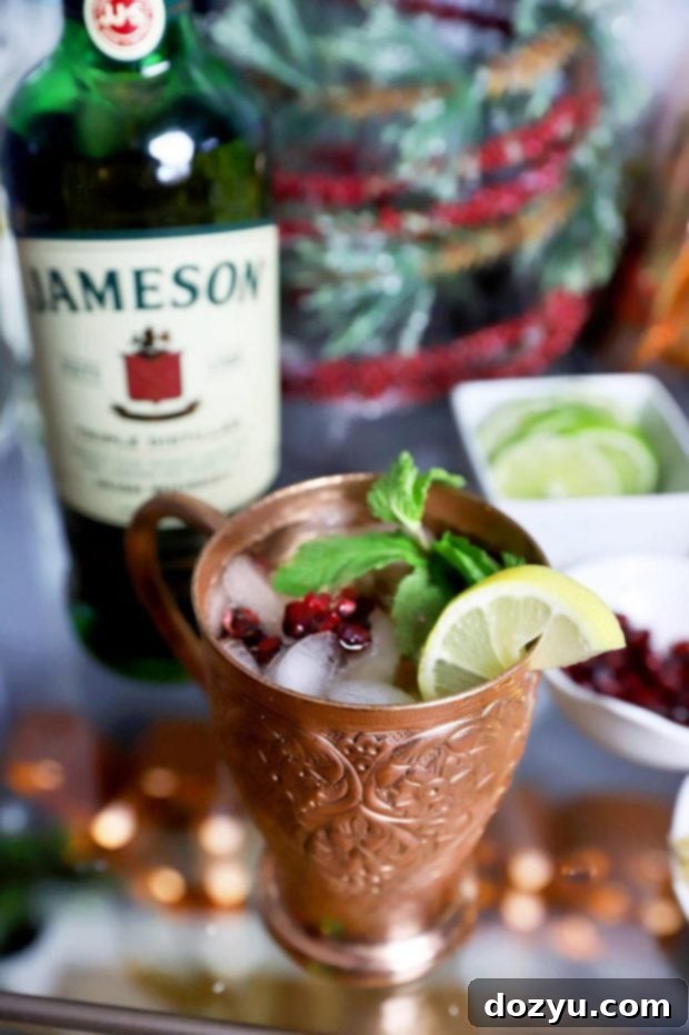 Your Festive Mule Cocktail Hub 6 Jameson Irish Mule with lemon, mint, and pomegranate seeds