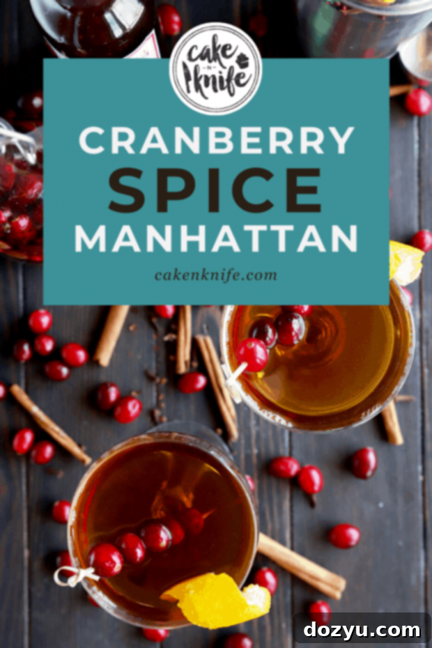 Pinterest image for Cranberry Spice Manhattan Cocktail, a festive drink