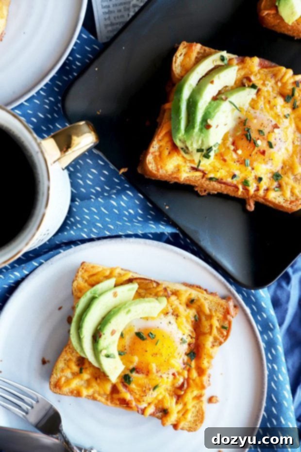 Overhead photo of egg in a hole, beautifully presented