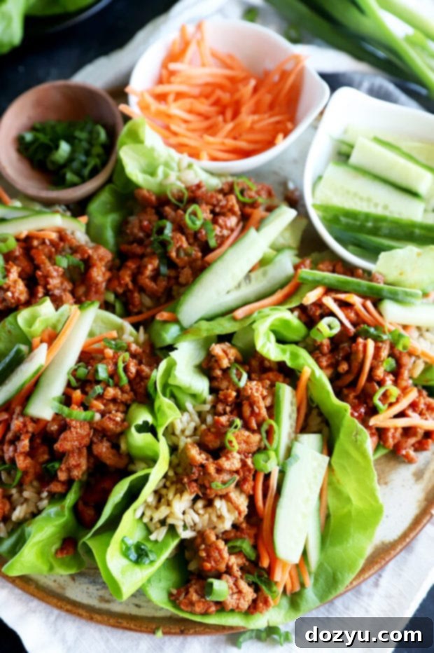 Lettuce wraps on a plate with fresh toppings image